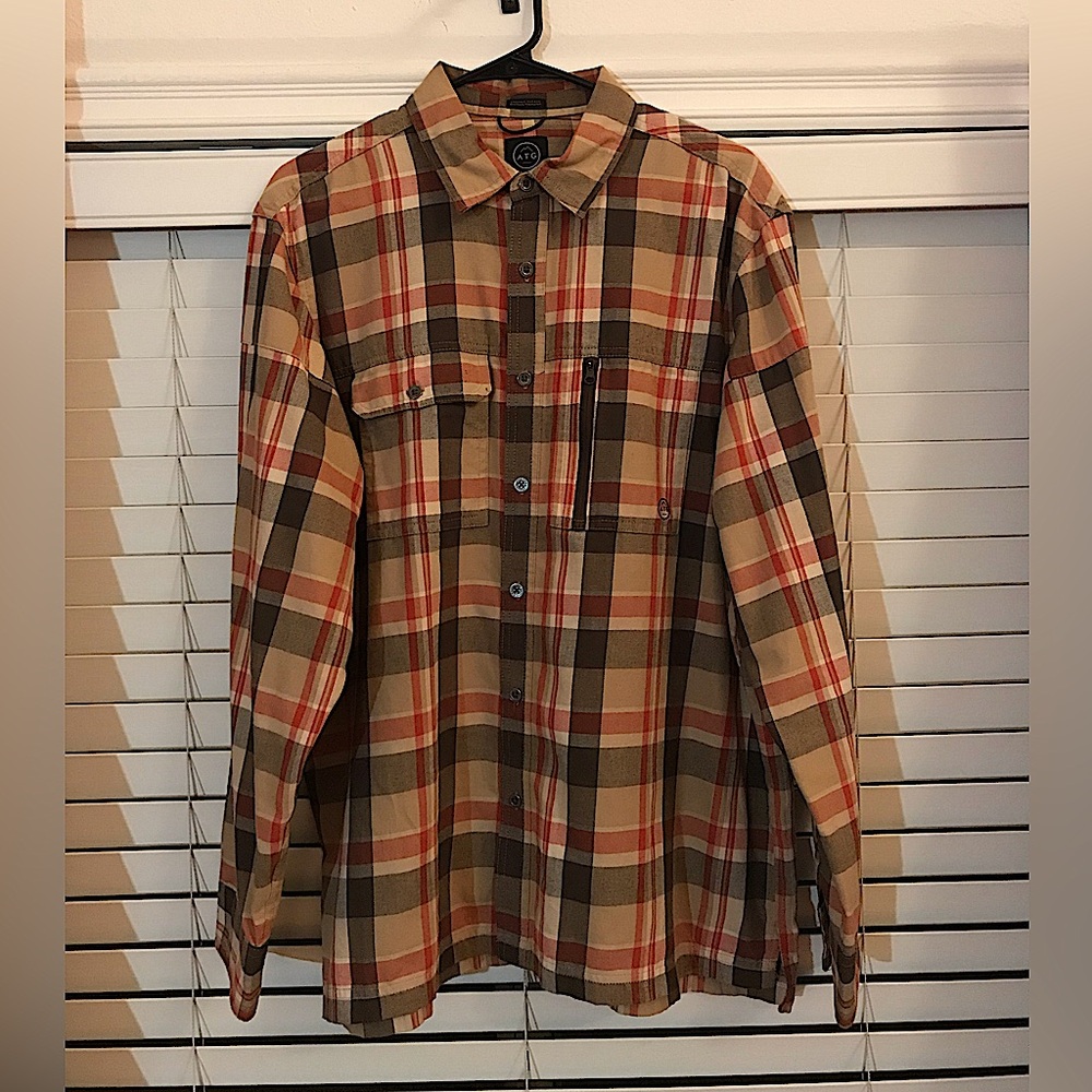 Mens Beige/Brown Flannel Button Down Shirt